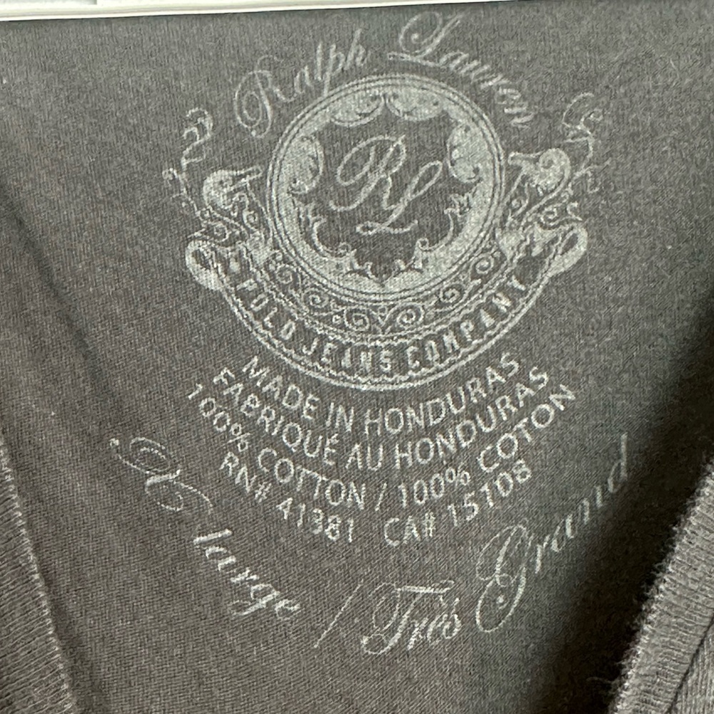 Ralph Lauren Black Graphic V-Neck Long Sleeve Tee Size XL Casual Y2K Boho Top - Picture 5 of 7